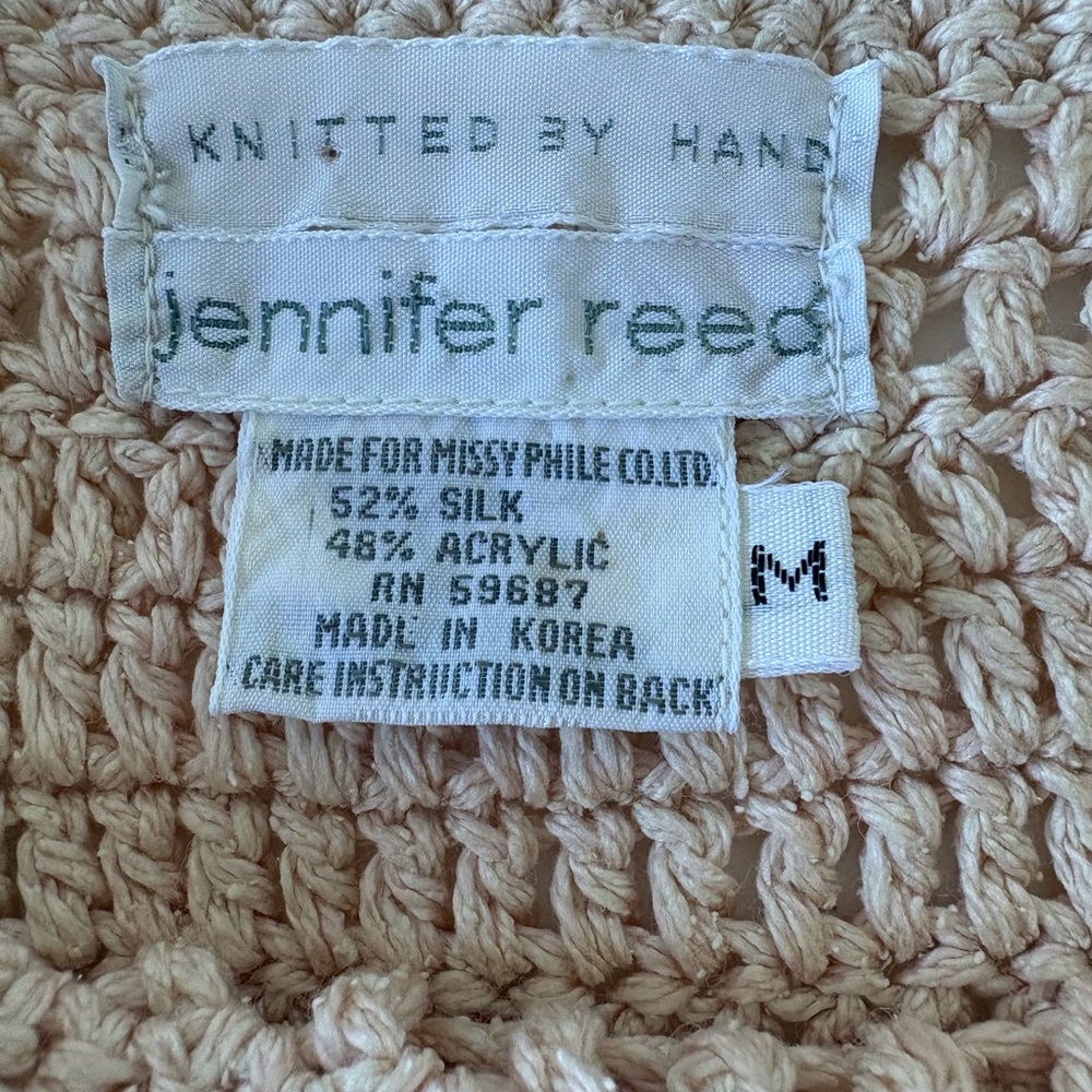 Vintage Jennifer Reed Knitted‎ by Hand Cream Size M Side Buttons Silk Blend Crop - Picture 3 of 13